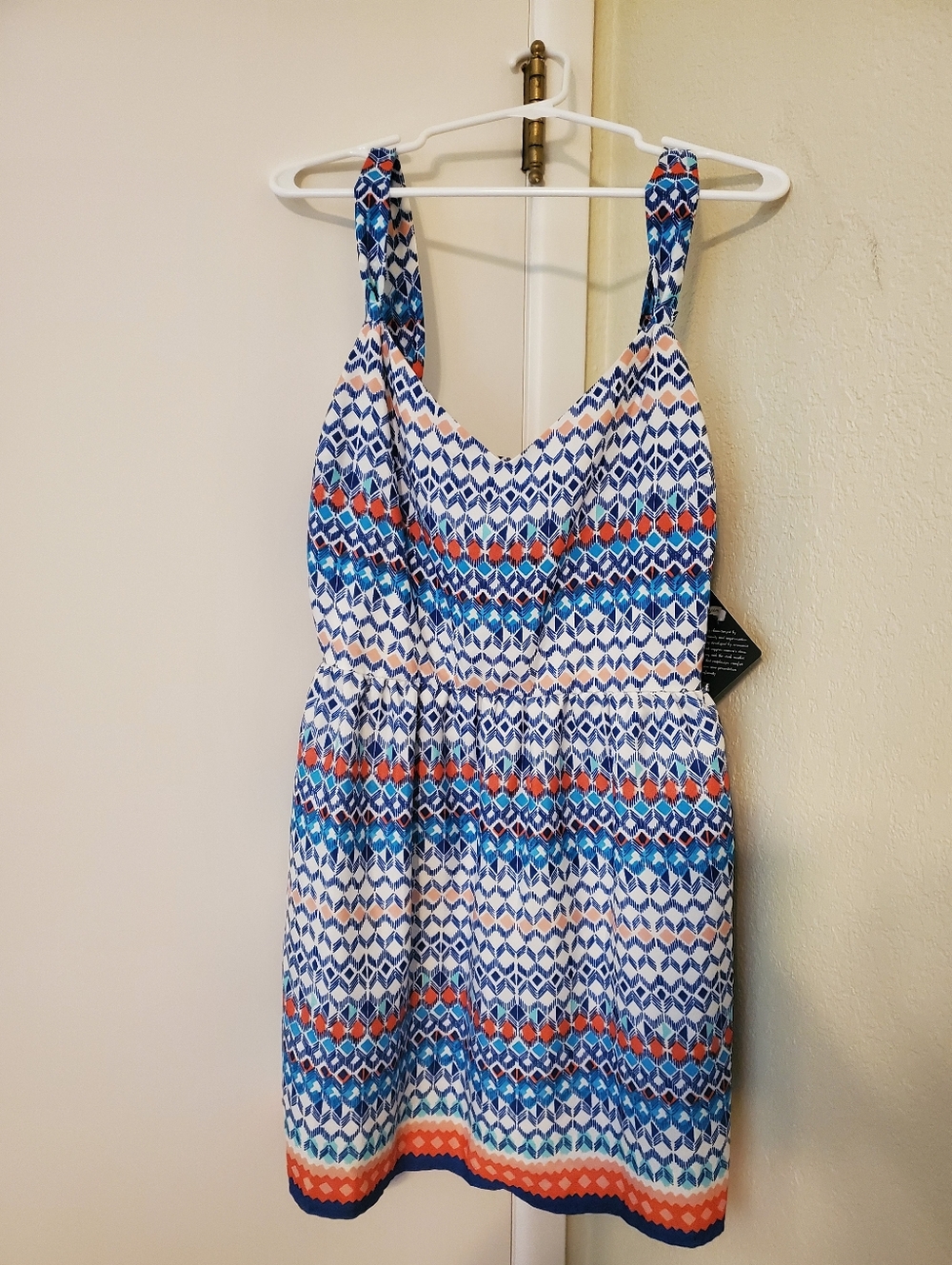 BeBop Blue, White & Orange Patterned Sleeveless Sundress
